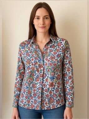 Zara Floral Button Down Long Sleeves Top Size Large Multicolor